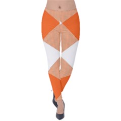 Orange and white diagonal plaids Velvet Leggings