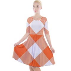 Orange and white diagonal plaids Quarter Sleeve A-Line Dress