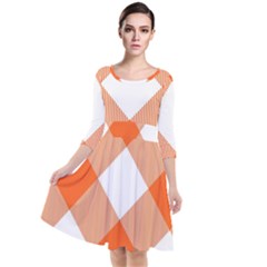 Orange and white diagonal plaids Quarter Sleeve Waist Band Dress