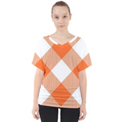 Orange and white diagonal plaids V-Neck Dolman Drape Top