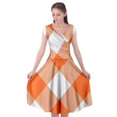 Orange and white diagonal plaids Cap Sleeve Wrap Front Dress