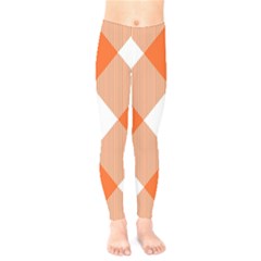 Orange and white diagonal plaids Kids  Leggings