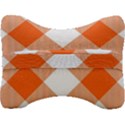 Orange and white diagonal plaids Velour Seat Head Rest Cushion View2