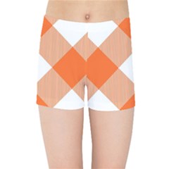 Orange and white diagonal plaids Kids  Sports Shorts