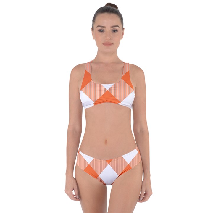 Orange and white diagonal plaids Criss Cross Bikini Set