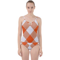 Orange and white diagonal plaids Cut Out Top Tankini Set