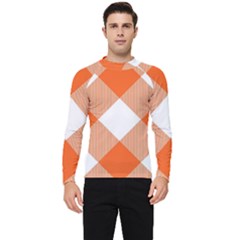 Orange and white diagonal plaids Men s Long Sleeve Rash Guard