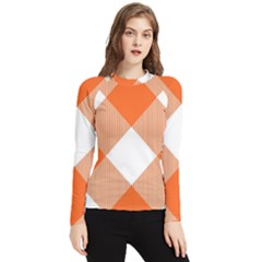 Orange and white diagonal plaids Women s Long Sleeve Rash Guard