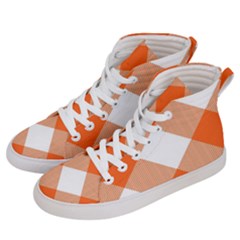 Orange and white diagonal plaids Women s Hi-Top Skate Sneakers