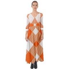 Orange and white diagonal plaids Button Up Boho Maxi Dress