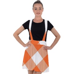 Orange and white diagonal plaids Velvet Suspender Skater Skirt