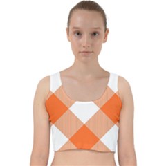 Orange and white diagonal plaids Velvet Racer Back Crop Top