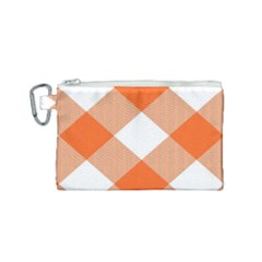 Orange and white diagonal plaids Canvas Cosmetic Bag (Small)