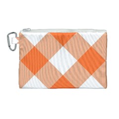 Orange and white diagonal plaids Canvas Cosmetic Bag (Large)