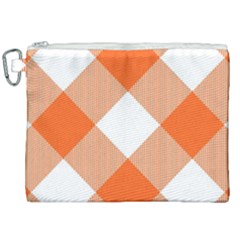 Orange and white diagonal plaids Canvas Cosmetic Bag (XXL)