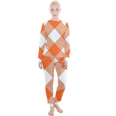 Orange and white diagonal plaids Women s Lounge Set