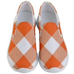 Orange and white diagonal plaids Men s Lightweight Slip Ons