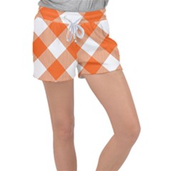 Orange and white diagonal plaids Velour Lounge Shorts