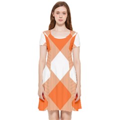 Orange and white diagonal plaids Inside Out Cap Sleeve Dress