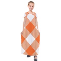 Orange and white diagonal plaids Kids  Short Sleeve Maxi Dress