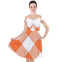 Orange and white diagonal plaids Cap Sleeve Midi Dress View1