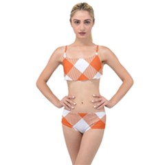 Orange and white diagonal plaids Layered Top Bikini Set