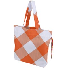 Orange and white diagonal plaids Drawstring Tote Bag