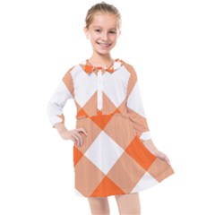 Orange and white diagonal plaids Kids  Quarter Sleeve Shirt Dress