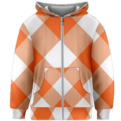 Orange And White Diagonal Plaids Kids  Zipper Hoodie Without Drawstring by ConteMonfrey