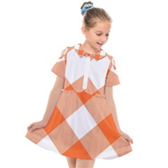 Orange and white diagonal plaids Kids  Short Sleeve Shirt Dress