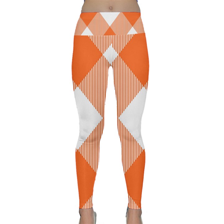 Orange and white diagonal plaids Lightweight Velour Classic Yoga Leggings