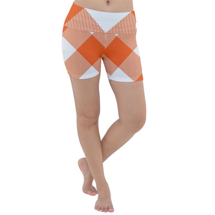 Orange and white diagonal plaids Lightweight Velour Yoga Shorts