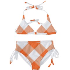 Orange and white diagonal plaids Kids  Classic Bikini Set