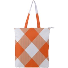 Orange and white diagonal plaids Double Zip Up Tote Bag