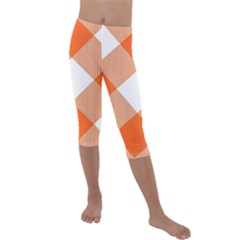 Orange and white diagonal plaids Kids  Lightweight Velour Capri Leggings 