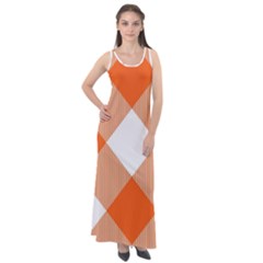 Orange and white diagonal plaids Sleeveless Velour Maxi Dress