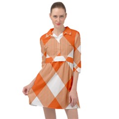 Orange and white diagonal plaids Mini Skater Shirt Dress