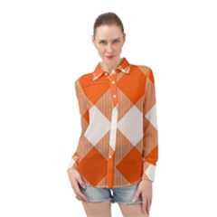 Orange and white diagonal plaids Long Sleeve Chiffon Shirt