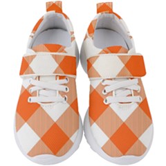 Orange and white diagonal plaids Kids  Velcro Strap Shoes