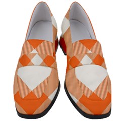 Orange and white diagonal plaids Women s Chunky Heel Loafers