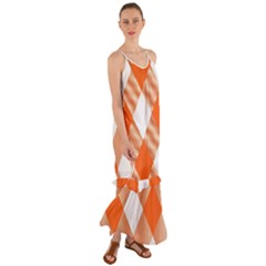 Orange and white diagonal plaids Cami Maxi Ruffle Chiffon Dress