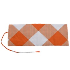 Orange and white diagonal plaids Roll Up Canvas Pencil Holder (S)