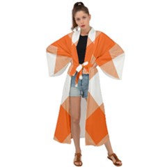 Orange and white diagonal plaids Maxi Kimono