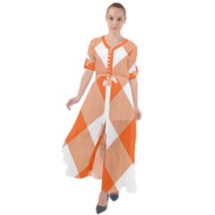 Orange And White Diagonal Plaids Waist Tie Boho Maxi Dress