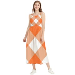 Orange and white diagonal plaids Boho Sleeveless Summer Dress