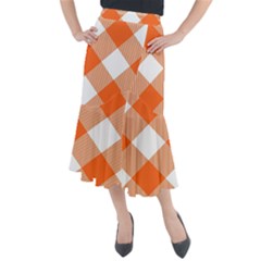 Orange and white diagonal plaids Midi Mermaid Skirt