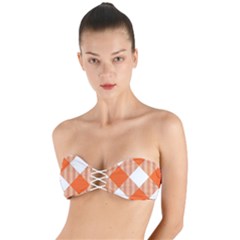 Orange and white diagonal plaids Twist Bandeau Bikini Top