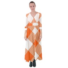 Orange and white diagonal plaids Button Up Maxi Dress