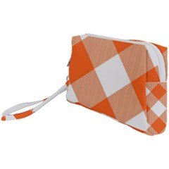 Orange and white diagonal plaids Wristlet Pouch Bag (Small)