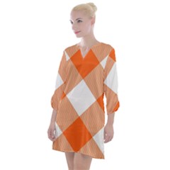 Orange and white diagonal plaids Open Neck Shift Dress